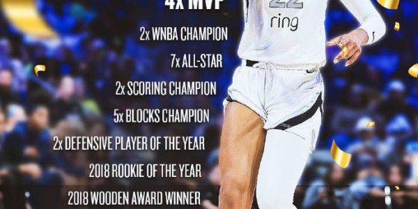 阿贾-威尔逊当选常规赛MVP 6年4次创历史纪录